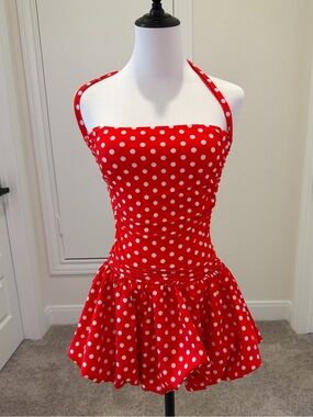 SHEIN EZwear Women's Polka Dot Floral Peplum Hem Halter